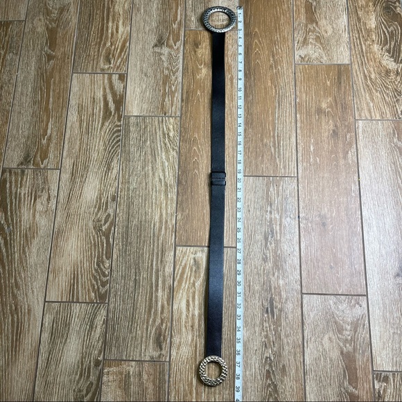 Chico’s Adjustable Black Leather Belt Circle Buckle - Picture 8 of 11